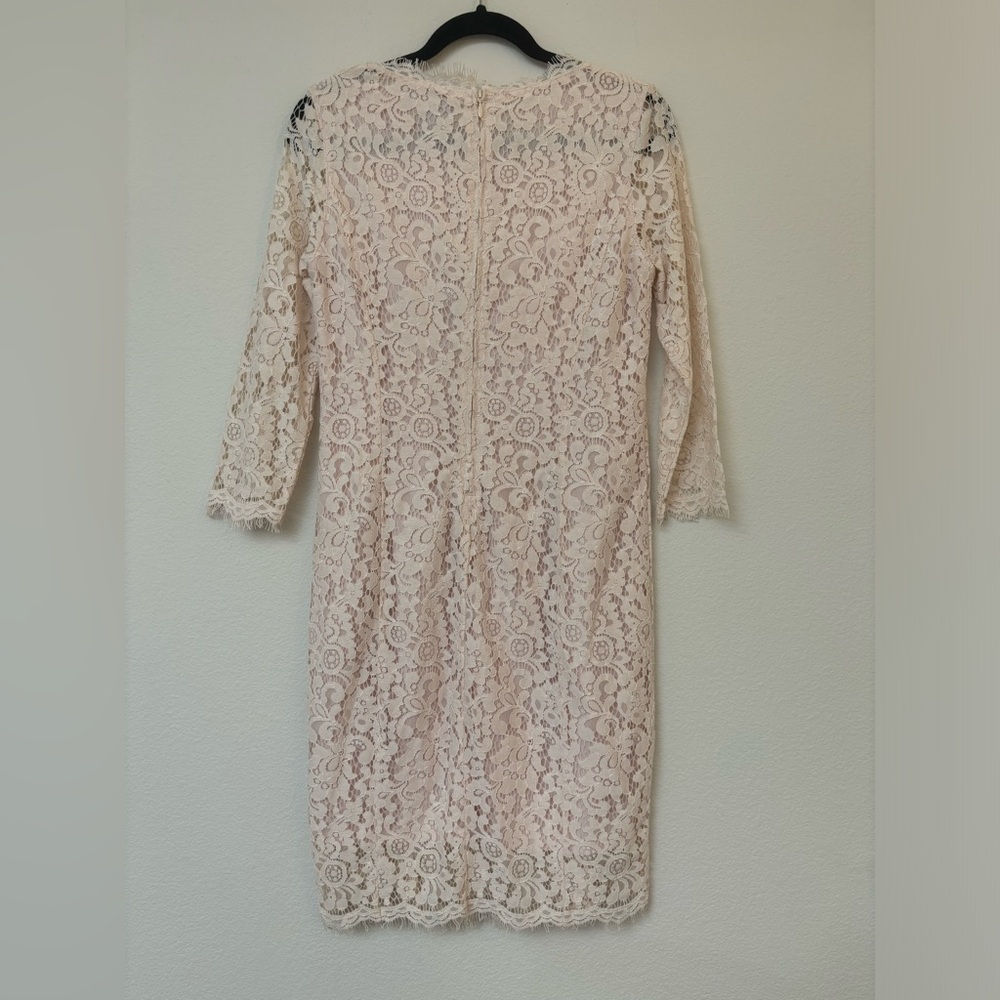 Forever 21 pink white eyelash lace 3/4 sleeve dress sz M medium midi wedding - Picture 4 of 13